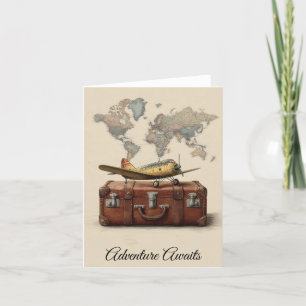 Vintage Travel Illustration with a Plane  Holiday Card