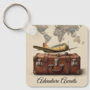 Vintage Travel Illustration with a Plane Key Ring