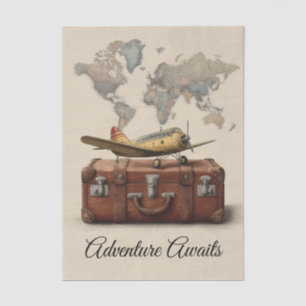 Vintage Travel Illustration with a Plane Tissue Paper