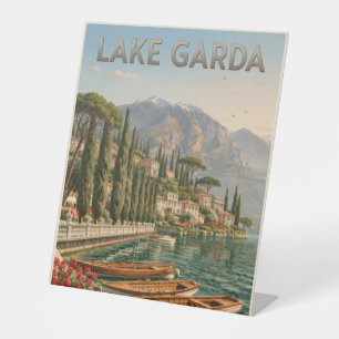 Vintage Travel Image of Lake Garda in Italy Pedestal Sign