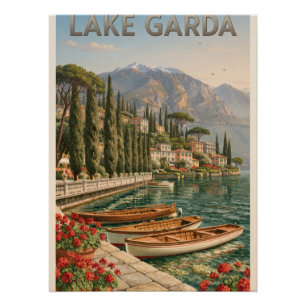 Vintage Travel Image of Lake Garda in Italy Poster