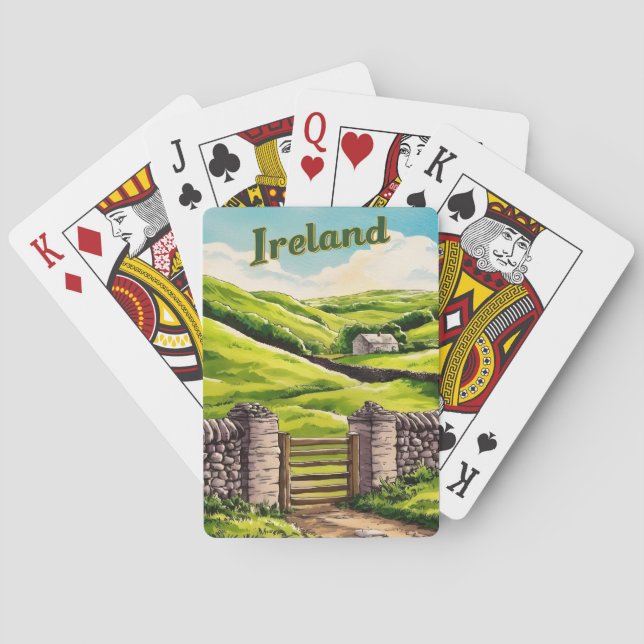 Vintage Travel Ireland Countryside Retro Scenic Playing Cards (Back)