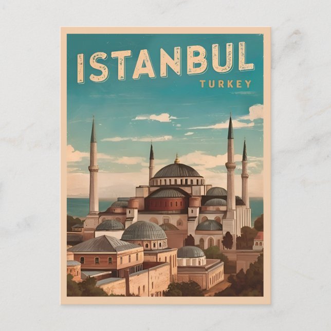 Vintage Travel Istanbul Turkey Retro Scenic Postcard (Front)
