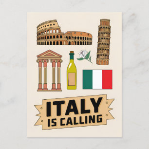 Vintage Travel Italy Iconic National Symbols Retro Postcard