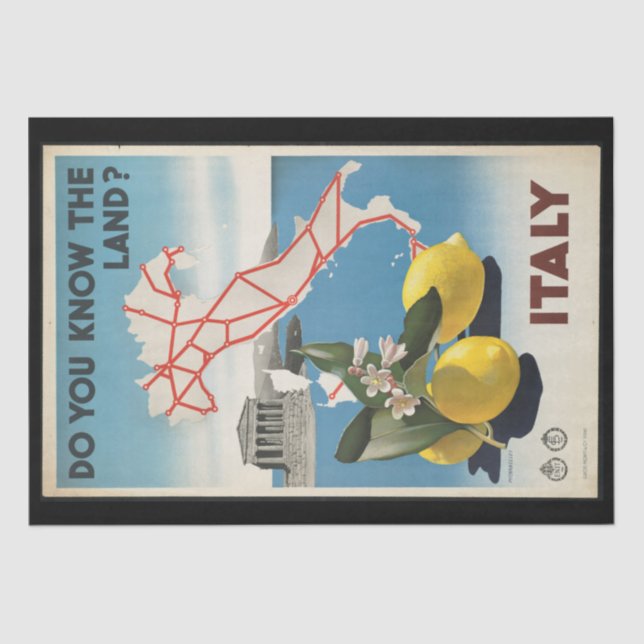 Vintage Travel Italy Map with Lemons Tissue Paper (Front)