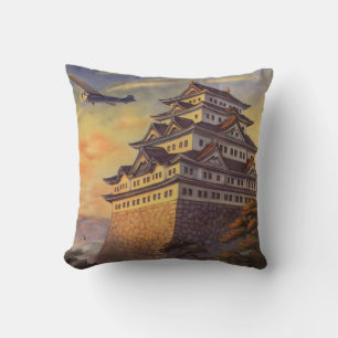 Vintage Travel Japan, Japanese Pagoda Aeroplane Cushion