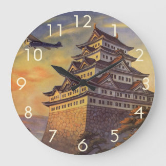 Vintage Travel Japan, Japanese Pagoda Aeroplane Large Clock