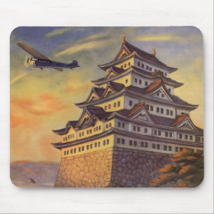 Vintage Travel Japan, Japanese Pagoda Aeroplane Mouse Mat