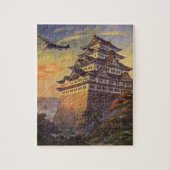Vintage Travel Japan, Japanese Pagoda Airplane Jigsaw Puzzle (Vertical)