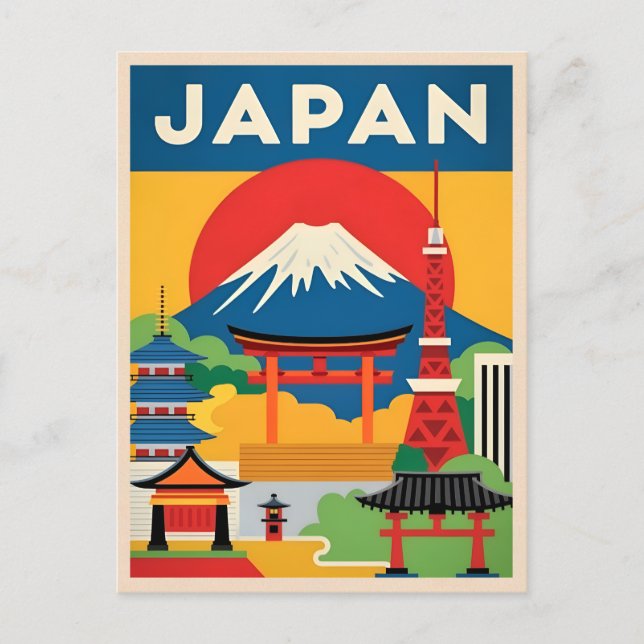 Vintage Travel Japan Mount Fuji Sunset Retro  Postcard (Front)