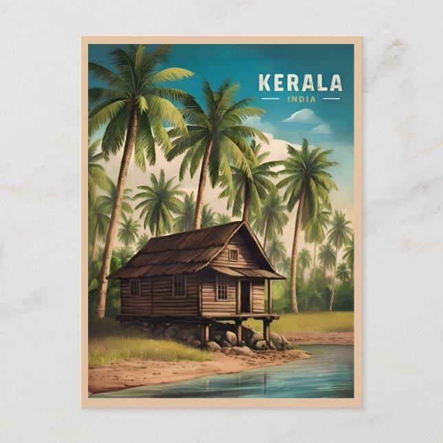 Vintage Travel Kerala India Retro Scenic Postcard (Front)