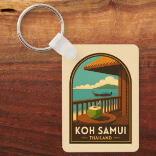 Vintage Travel Koh Samui Island Thailand Retro Key Ring