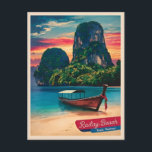 Vintage Travel Krabi Thailand Sunset Beach Postcard<br><div class="desc">Experience the allure of Krabi,  Thailand with this unique retro travel-themed design. Infused with nostalgic vibes and vintage charm,  this piece captures the region's iconic limestone cliffs and tranquil turquoise waters in a retro aesthetic reminiscent of classic travel posters from yesteryear.</div>