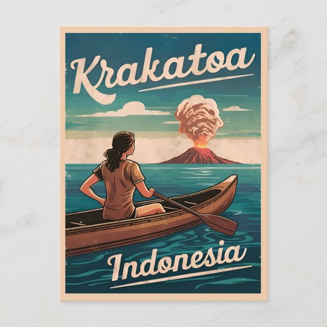 Vintage Travel Krakatoa Indonesia Retro Scenic Postcard (Front)