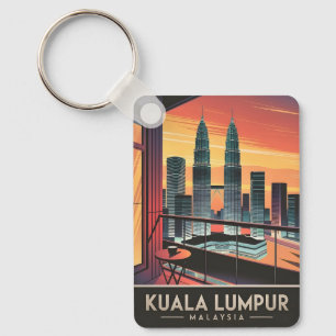 Vintage Travel Kuala Lumpur Malaysia Sunset Retro Key Ring