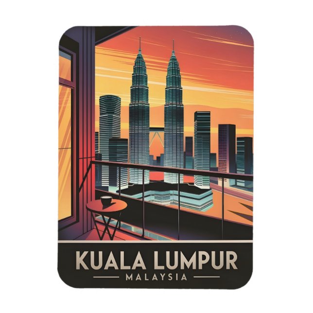 Vintage Travel Kuala Lumpur Malaysia Sunset Retro Magnet (Vertical)