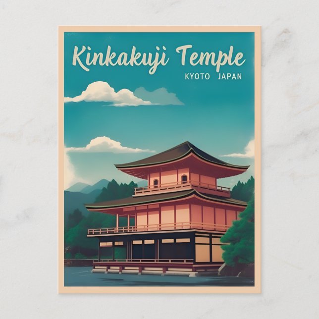 Vintage Travel Kyoto Golden Temple Retro Scenic Postcard (Front)