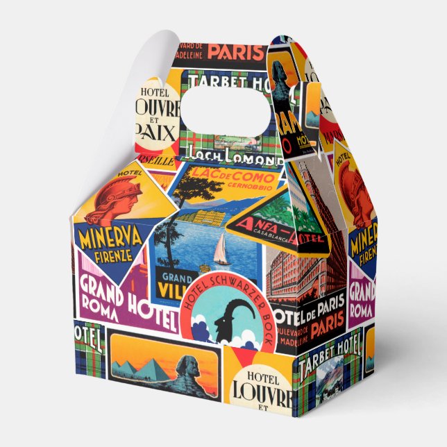 Vintage Travel Labels Favour Box (Front Side)