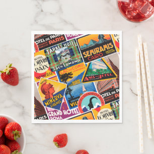 Vintage Travel Labels Napkin