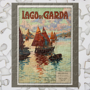 Vintage Travel, Lago di Garda, Lake Garda, Italy Jigsaw Puzzle