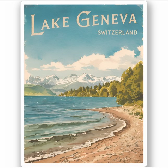 Vintage Travel Lake Geneva Switzerland Retro  (Front)