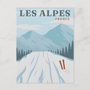 Vintage travel les alpes France retro watercolor Postcard
