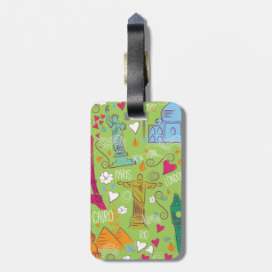 vintage Travel locations pattern Luggage Tag