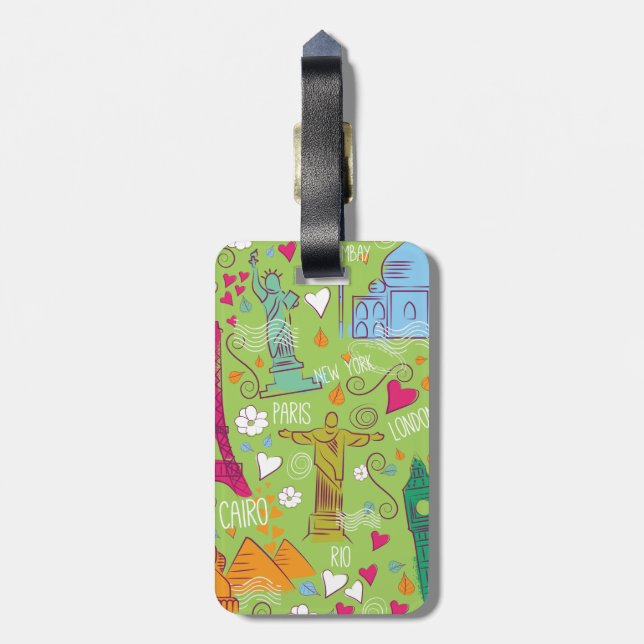 vintage Travel locations pattern Luggage Tag (Back Vertical)