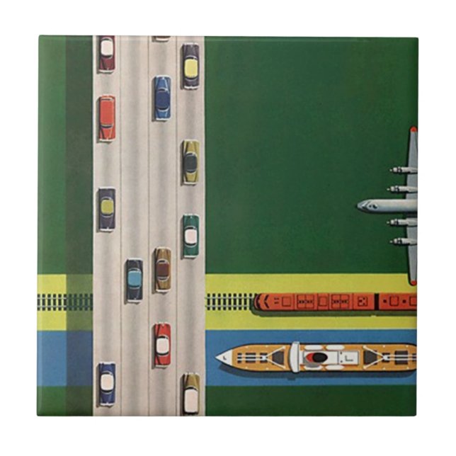 Vintage Travel Logistics transportation Modes Tile (Front)