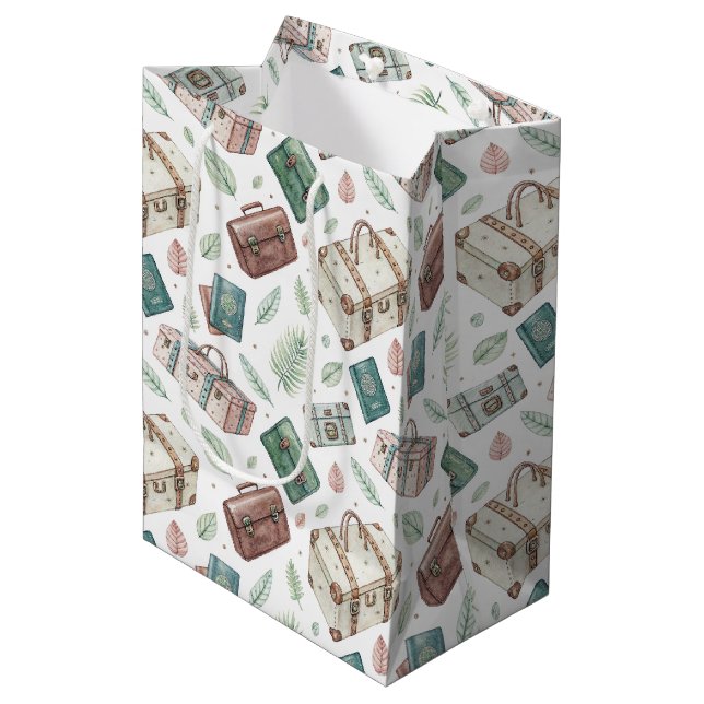 Vintage Travel Luggage Pattern (1) Medium Gift Bag (Front Angled)
