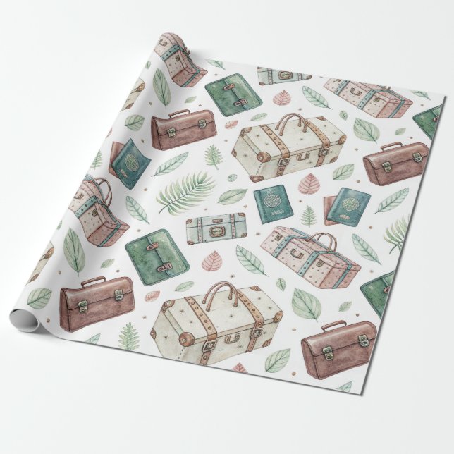 Vintage Travel Luggage Pattern (1) Wrapping Paper (Unrolled)