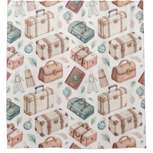 Vintage Travel Luggage Pattern (2) Shower Curtain