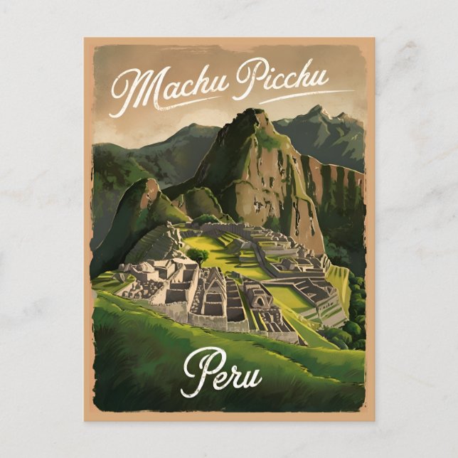 Vintage Travel Machu Picchu Peru Retro Graphic Postcard (Front)
