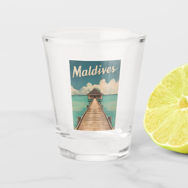 Vintage Travel Maldives Island Retro Scenic Shot Glass (Front)
