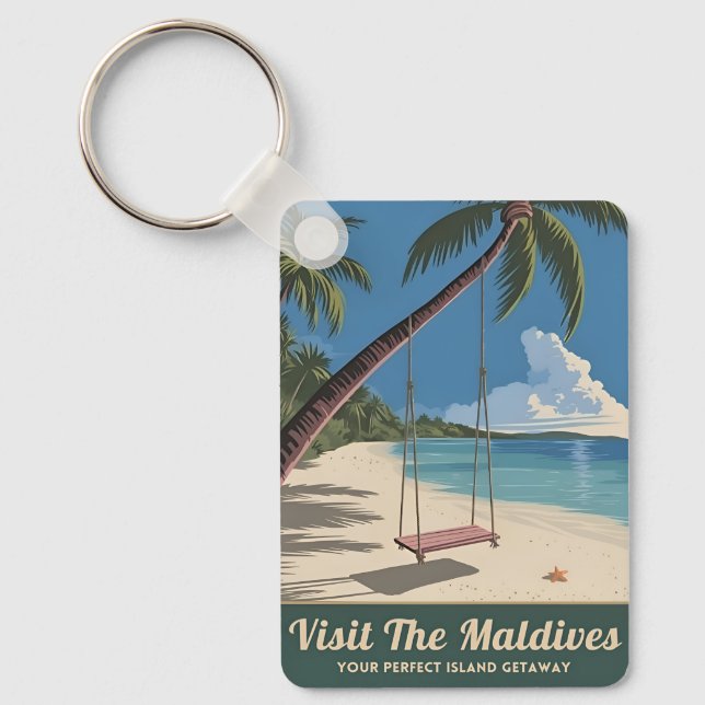 Vintage Travel Maldives Island Seaside Scenic Key Ring (Front)