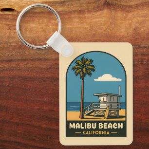Vintage Travel Malibu Beach California Coast Retro Key Ring