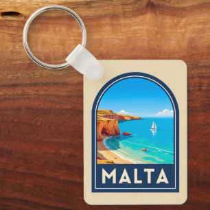 Vintage Travel Malta Seaside Landscape Retro Key Ring