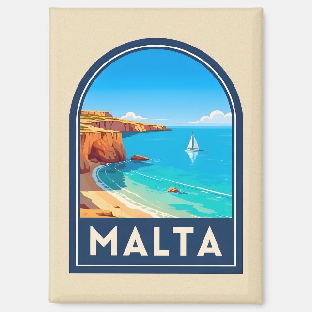 Vintage Travel Malta Seaside Landscape Retro Magnet (Front)