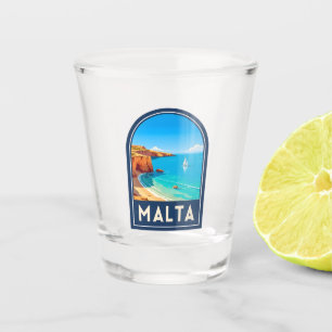 Vintage Travel Malta Seaside Landscape Retro Shot Glass