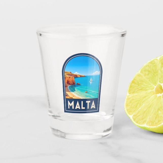 Vintage Travel Malta Seaside Landscape Retro Shot Glass (Front)