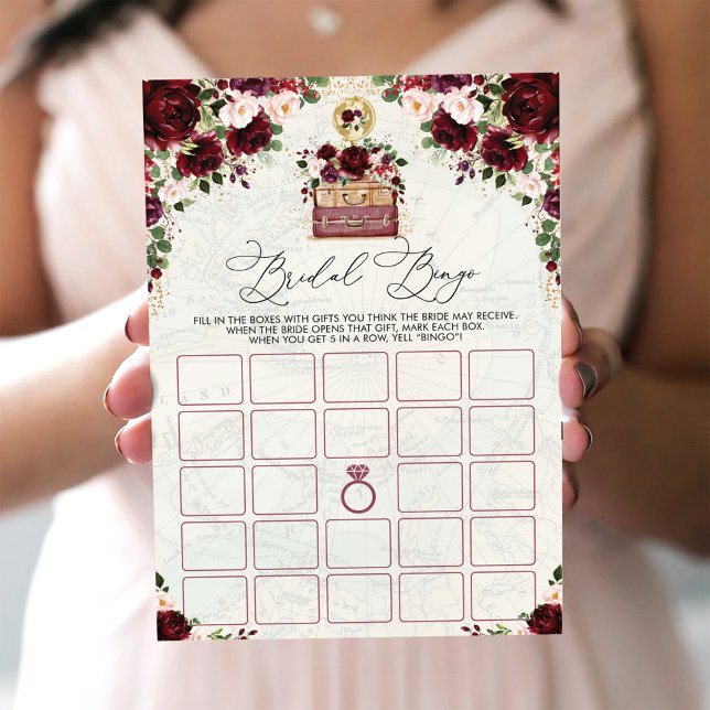 Vintage Travel Map Bridal Shower Bingo Game Card (Creator Uploaded)