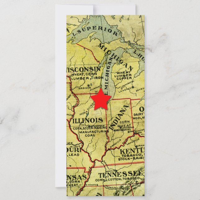 Vintage Travel Map Moveable Red Star Invitation (Front)