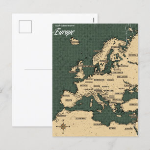 Vintage Travel Map Of Europe Holiday Postcard