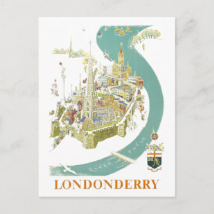 Vintage Travel Map of Londonderry Postcard
