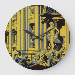 Vintage Travel, Marini Strand Hotel, Rome, Italy Large Clock