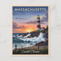 Vintage Travel Massachusetts Seaside Retro Scenic