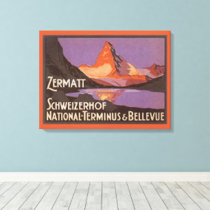 Vintage Travel, Matterhorn Mountain in Switzerland Canvas Print
