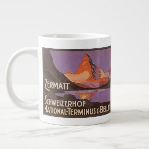 Vintage Travel, Matterhorn Mountain in Switzerland Large Coffee Mug