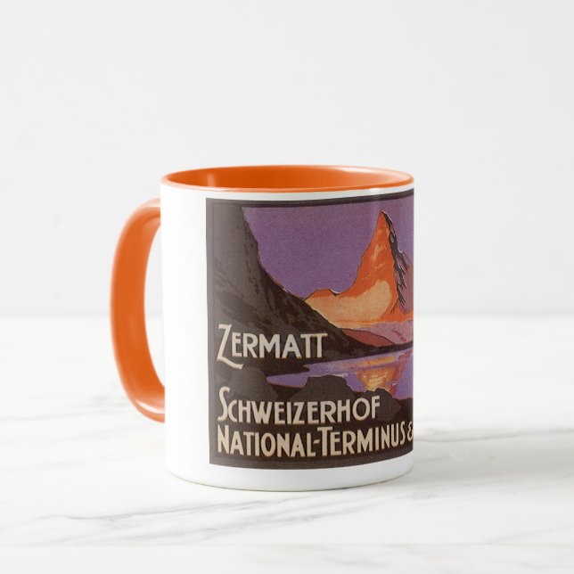 Vintage Travel, Matterhorn Mountain in Switzerland Mug (Front Left)