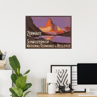 Vintage Travel, Matterhorn Mountain in Switzerland Poster